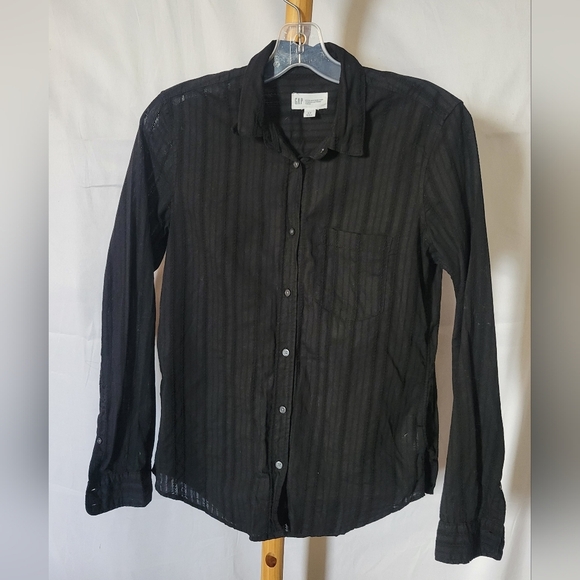 GAP Black Shirt Long Sleeve Button Down Collar Womens Small - Picture 6 of 9